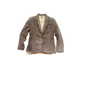 Y2K Karen Silton Suede Leather Blazer Womens Size 12 Taupe Brown Jacket Fitted